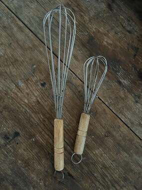 Vintage Wire Whisks with Wooden Handles, Set of 2